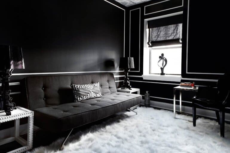 Черный цвет в дизайне гостиной