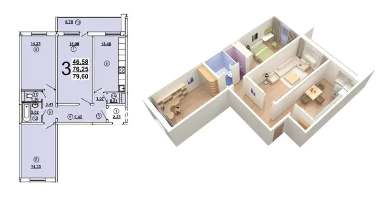 Типичная 3-комнатная планировка